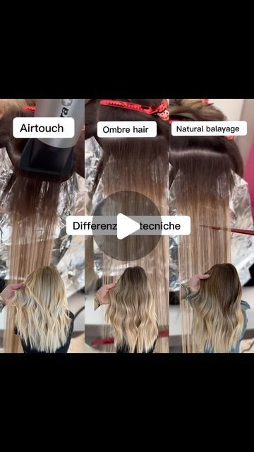 Premier Balayage Education on Instagram: "A Breakdown 👇👇👇 By @ambrogio.vigliucci   **translated into English • differences between new lightening techniques    -AIRTOUCH  Airtouch is the coloring technique for the perfect blonde Using the jet of the hairdryer with cold air, the hair is separated naturally based on the type of effect and intensity of blonde you want to obtain  -Ombre hair  It creates a play of shadows on certain strands of hair which aims to obtain nuanced color effects, always very gradual”  - NATURAL BALAYAGE  Balayage is a freehand hair lightening technique performed through a discoloration of one or two tones compared to the starting color, so that the hair appears brighter in a natural way and with a color blended evenly, without clear breaks  👉 save the reel and f Types Of Hair Coloring Techniques, Ombre Hair At Home, The Perfect Blonde, Hair Lightening, Natural Balayage, Strands Of Hair, Brazilian Bond Builder, Balayage Technique, Hair Blond