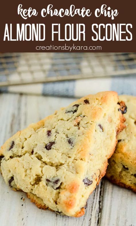 Loaded with chocolate chips and pecans, these KETO SCONES are absolutely decadent! Soft, buttery, and moist, they are perfect for breakfast, snacks, or even dessert. #ketoscones #ketosconerecipe #lowcarbscones #ketochocolatechipscones #ketotreats -from Creations by Kara Low Carb Scones Recipe, Almond Flour Scones, Keto Scones, Protein Sweets, Keto Kitchen, School Meals, Tea Cosies, Keto Chocolate Chips, Losing 40 Pounds