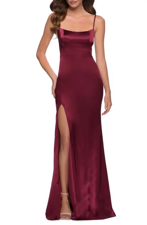 City Studio Dress, Burgundy Evening Dress, Satin Evening Gown, Stretch Satin Dress, Satin Evening Dresses, Satin Gown, Dress Spaghetti, Satin Maxi Dress, Stretch Satin