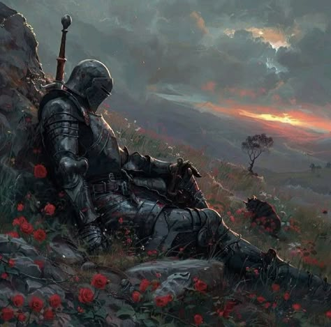 Knight In Flowers, Dark Souls Art Wallpaper, Medieval Knight Aesthetic, Knight Aesthetics, Aesthetic Knight, Lonely Knight, Medieval Knight Art, Knights Wallpaper, Dark Knight Art