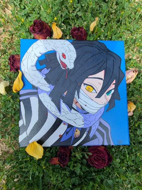 Follow me on Insta @ arishia.paintings 🦋🦋 Demon Slayer Painting Canvas Easy, Demon Slayer Painting Ideas, Painting Ideas On Canvas Anime, Demon Slayer Painting Easy, Obanai Drawing, Hashira Drawing, Demon Slayer Painting Canvas, Demon Slayer Canvas Painting, Acrylic Painting Anime Characters