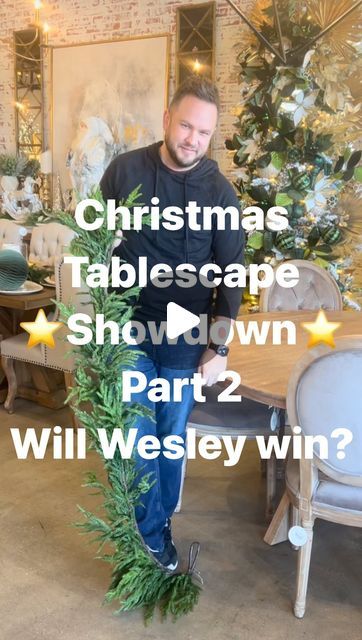 The Mint Julep Furniture & Home Decor on Instagram: "Prepare to be amazed as Wesley brings his unique flair to the Christmas Tablescape challenge. From the intricate place settings to stunning ornaments, Wesley’s Christmas Tablescape is a feast for the eyes. Will Wesley’s design win your vote? Comment below with ‘Wesley’ to show your support! 🎄⭐️❤️ #christmastablescape #christmas2023 #rockwalltx #reelschallenge #christmasdecor #christmastable #christmastabledecor #noblefirgarland 🗳️Vote for the winner on the next picture post!" Jingle Bell Tablescape, Table Scapes For Christmas, Round Tablescapes Christmas, Decorating Christmas Table Ideas, Christmas Tablescapes 2024, Winter Table Scape, Coastal Christmas Tablescapes, Table Scape Christmas, Christmas Table Scape Ideas