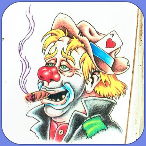 Traditional American Tattoo Design, Traditional Tattoo Flash Art, Tattoo Themes, Clown Tattoo, Traditional Flash, Vintage Flash, American Tattoos, Old School Tattoo Designs, Traditional Tattoo Design