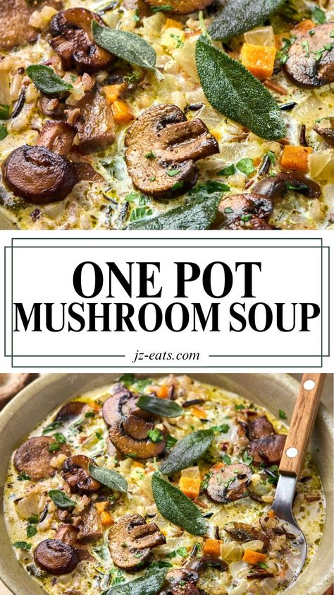 Mushroom And Wild Rice Soup - JZ Eats Dried Mushroom Soup Recipes, Spicy Mushroom Soup, Soups With Mushrooms, Mushroom Soup Recipes Healthy, Healthy Mushroom Soup, Mushroom Wild Rice Soup, Savory Soup Recipes, Recipe With Mushrooms, Dill Pickle Soup