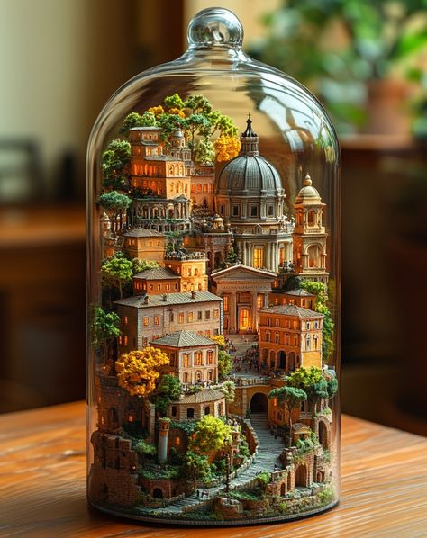 A City in a Glass Bottle Bottle Diorama, Glass City, Terrarium Ideas, Glass Products, Glass Box, Miniature Crafts, Glass Boxes, Computer Case, Fairy Land