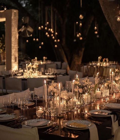 Dim Light Wedding Receptions, Under The Lights Wedding Theme, Ralph Lauren Themed Wedding, Banquet Table Wedding Decor, Cozy Romantic Wedding Theme, Candle Scape Wedding, Classic Elegant Wedding Aesthetic, Elegant Chic Wedding Decor, Cozy Romantic Wedding