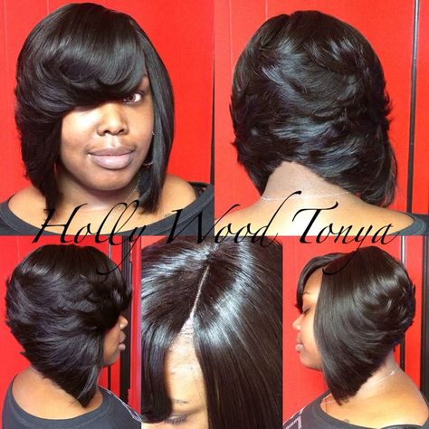 Feather Bob!! Black Layered Bob Hairstyles, Weave Bob Hairstyles, Weave Bob, Feathered Bob, Quick Weave Bob, Bob Weave, Black Bob Hairstyles, Short Layered Bob Hairstyles, Sew In Hairstyles