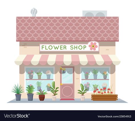 Cartoon flower shop building green natural Vector Image Flower Shop Drawings, Flower Shop Building, Flower Shop Drawing, Flower Shop Illustration, Town Drawing, Shop Sketch, Building Green, Cartoon Building, Flower Shop Design