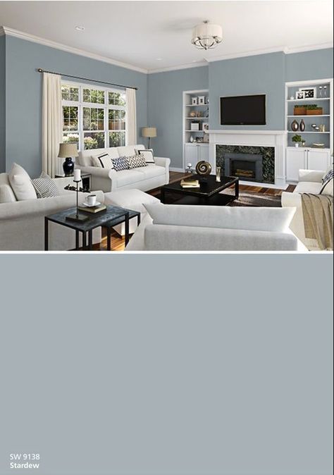 Stardew - Sherwin Williams SW9138 - Trending Relaxing Grey - Dukes Painting Stardew Sherwin Williams, Blue Bedroom Paint, Blue Grey Living Room, Blue Gray Paint, Room Paint Colors, Paint Colors For Living Room, Bedroom Paint, Paint Colors For Home, Living Room Grey