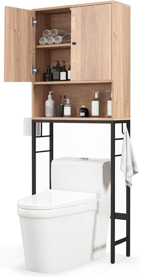 Amazon.com: Tangkula Over The Toilet Storage Cabinet, Freestanding Toilet Rack w/ 2 Doors, Adjustable Shelf, Adjustable Bottom Bar, 2 Side Hooks, above Toilet Storage Shelf for Bathroom, Laundry Room (Natural) : Home & Kitchen Above Toilet Storage Cabinet, Above Toilet Storage, Over Toilet Storage Cabinet, Cabinet Freestanding, Behind Toilet, Over The Toilet Storage Cabinet, Toilet Storage Cabinet, Toilet Rack, Above Toilet