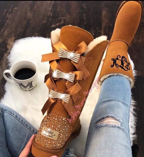 be53ee61104935234b174e62a07e53cfdesc52867347ri Monogram Shoes, Monogram Boots, Cute Uggs, Winter Shoes Boots, Monogram Bow, High Quality Boots, Boot Bling, Bow Boots, Handmade Boot