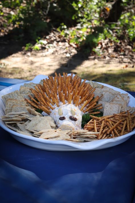 Woodland Animal Cheese Balls, Hedgehog Cheese Ball Woodland Party, Stump Seats, First Birthday Camping, Baby Dedication Cake, Woodsy Baby Showers, Hedgehog Party, Dedication Cake, Chick Fil A Nuggets