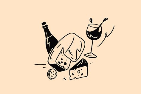 Art of Taste: Food Brand Illustrations on Behance Food And Wine Illustration, Food Line Illustration, Appetizer Illustration, Menstrual Cup Illustration, Taste Illustration, Cheese Illustration, Bar Illustration, Aesthetic Illustrations, Wine Illustration