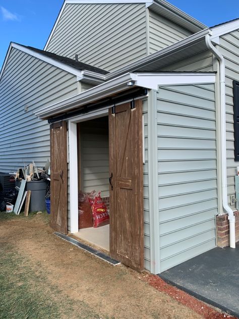 Shed Off Garage, Shed Behind Garage, Storage Shed Attached To House, Outdoor Storage Attached To House, Shed Next To Garage, Garage With Shed Attached, Shed On Side Of House, Small Shed Attached To House, Garden Shed Attached To House