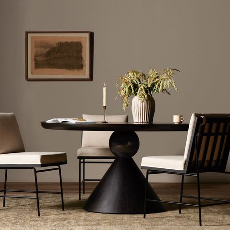 Shop Bibianna Dining Table at Burke Decor today. Quick ship and free shipping available for select items in the US. International shipping available. Round Black Dining Table, Arizona Kitchen, Marble Dining Room, Black Round Dining Table, Pedestal Table Base, Decor 2023, Guest Chair, Marble Dining, Dining Table Black