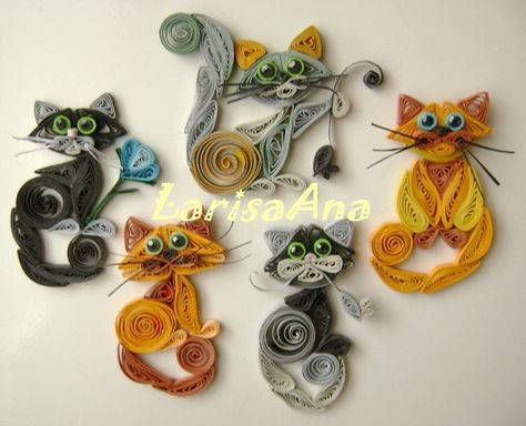 paper quilled cat keychain Arte Quilling, Quilling Animals, Origami And Quilling, Art Quilling, Quilling 3d, Paper Quilling Patterns, Quilled Paper Art, Quilled Creations, 3d Quilling