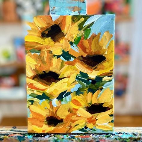 Paint Sunflowers, Canvas With Acrylic Paint, Painting Sunflowers, Floral Paintings Acrylic, Golden Painting, Acrylic Paint On Canvas, Abstract Flower Art, Cute Canvas Paintings, Abstract Floral Paintings