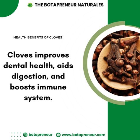 All the benefits of cloves can be enjoyed by incorporating small amounts of cloves into your cooking, teas, or as supplements. However, it's important to avoid high doses unless advised by a healthcare professional. #cloves #clovespice #spice #healthyspices #clovesastea #clovesasoil #clovesassupplements #naturalhealth Clove Benefits Health, Benefits Of Eating Cloves, Clove Oil Benefits Teeth, Clove Magical Use, Benefits Of Cloves, Spiritual Benefits Of Clove, Cloves Benefits, Cloves Spice, Higher Dose