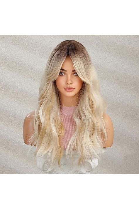 HAIRCUBE Long Wavy Wigs for Women,Synthetic Hair Wig for Daily Long Blonde Wig, Blond Ombre, Wavy Wigs, Long Curly Wig, Ombre Blonde, Natural Wigs, Wavy Curly Hair, Brown To Blonde, Wigs For Women