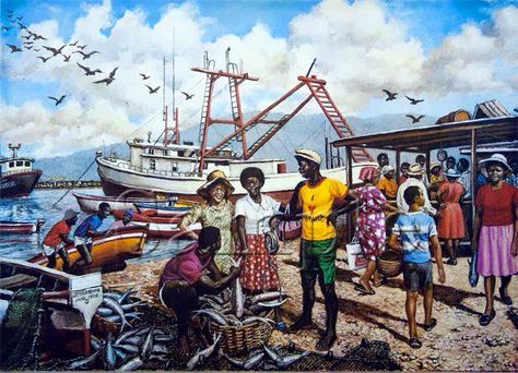 Market Memory Drawing, African American Artwork, Boho Art Drawings, Caribbean Art, Christian Artwork, Island Art, Tropical Art, A Level Art, Fishing Villages