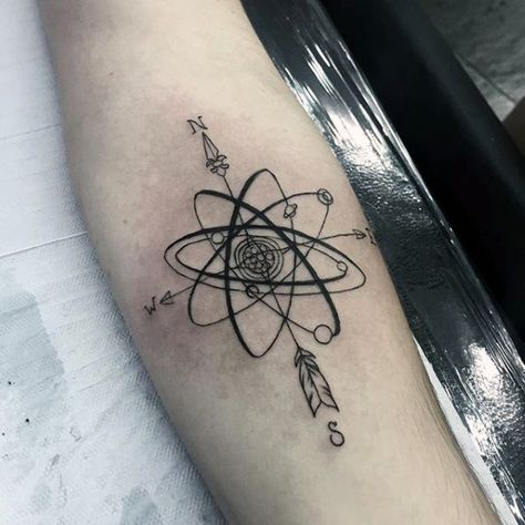 Men Unique Compass And Solar System Tattoo Forearm Geometric Compass, Solar System Tattoo, Cosmic Tattoo, Astronomy Tattoo, Tattoo Trend, Stick N Poke, Planet Tattoos, Disney Tattoo, Diy Tattoo