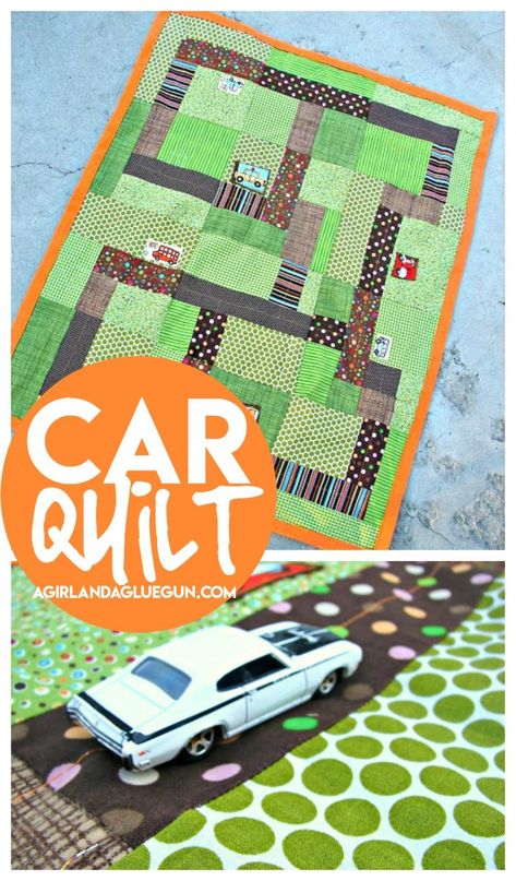 a quilt..for boys...sewing up this adorable kids car quilt  - A girl and a glue gun Quilt For Boys, Car Quilt, Diy Baby Headbands, Sewing Tricks, Cute Quilts, Kids Car, Activity Mat, Mason Jar Crafts Diy, Boy Quilts