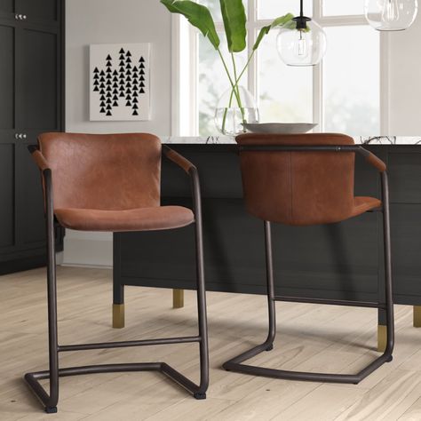 Trent Austin Design® Nielsville Upholstered Counter Stool & Reviews | Wayfair Counter Stools With Backs, Grey Bar Stools, Island Stools, Table Room, Modern Counter Stools, Stools For Kitchen Island, Leather Counter Stools, Bar Stools With Backs, Counter Chairs