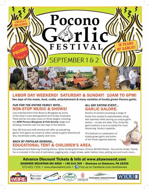 2012 Pocono Garlic Festival Poster. #PoconoGarlicFestival Garlic Festival, Festival Poster, Festival Posters, Family Fun, Labour Day, Bucket List, Garlic, Favorite Places, Comic Book Cover