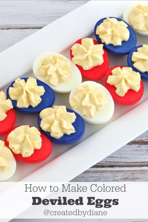 Best Fourth of July Food and Drink Ideas - Red White And Blue Deviled Eggs - BBQ on the 4th with these Desserts, Recipes and Ideas for Healthy Appetizers, Party Trays, Easy Meals for a Crowd and Fun Drink Ideas http://diyjoy.com/diy-fourth-of-july-party-ideas Blue Deviled Eggs, Colored Deviled Eggs, 4th July Food, Coconut Dessert, Verde Recipe, Patriotic Food, Disney Cookies, Blue Cupcakes, 4th Of July Desserts