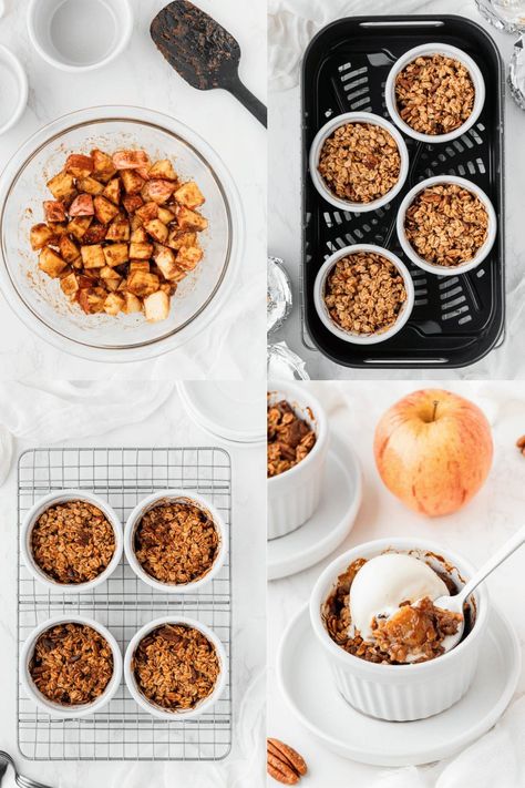 This Air Fryer Apple Crisp recipe is packed full of warm and comforting spices and topped with a crispy oat crumble. Air Fryer Apple Crisp Recipe, Easy Apple Crisp Recipe, Apple Crisp Recipe, Apple Crisp Easy, Oat Crumble, Apple Crisp Recipes, Crisp Recipe, Apple Desserts, Apple Crisp