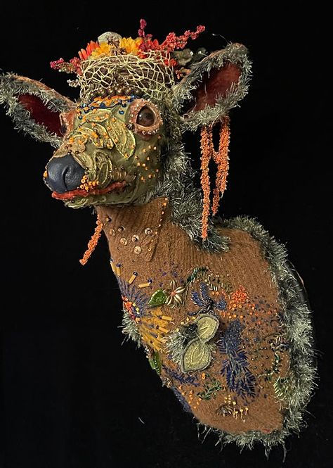 Mixed Media Sculpture Artist | Roseblade Art | Friday Harbor Faux Taxidermy Diy, Rustic Cowboy Decor, Textile Embellishment, Trophy Art, Deer Head Decor, Soft Sculpture Art, Sculpture Art Projects, Mache Art, Paper Mache Animals