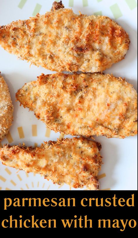 parmesan crusted chicken with mayo Chicken Mayo Parmesan, Parmesan Crusted Chicken With Mayo, Chicken With Mayo, Easy Parmesan Crusted Chicken, Parmesan Crusted Chicken Recipe, Mayo Chicken, Easy Chicken Recipe, Air Fryer Recipe, Chicken Easy