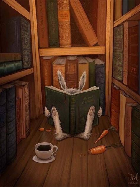 Celebrate Each New Day, Rabbit Art, Bunny Art, China Painting, Reading A Book, Cross Paintings, Art And Illustration, Book Nooks, I Love Books