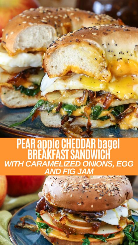 Caramelized Onion Grilled Cheese, Cheese Bagel Sandwich, Cheddar Bagels, Onion Grilled Cheese, Sliced Apple, Apple Cheddar, Cinnamon Raisin Bagel, Bagel Breakfast Sandwich, Cheese Bagels