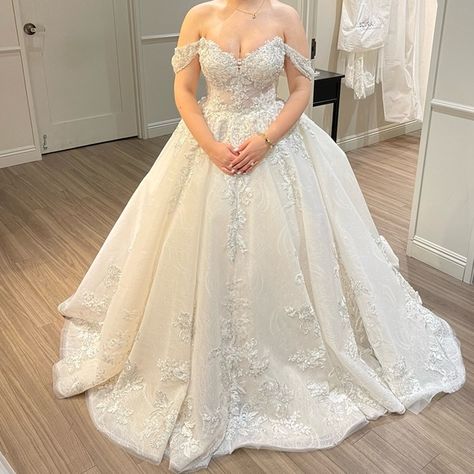 Ysa Makino wedding gown. Size US 6. Wedding dress size 10. Wedding Dress With Hoop Skirt, Ysa Makino Wedding Dress, Wedding Dress Size 10, Off The Shoulder Sleeves, Hoop Skirt, Timeless Dress, Wedding Dress Sizes, Wedding Aesthetic, A Train