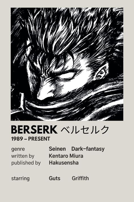 Berserk 10x15 (A5) poster Berserk Poster, A5 Poster, Anime Recommendations, Anime