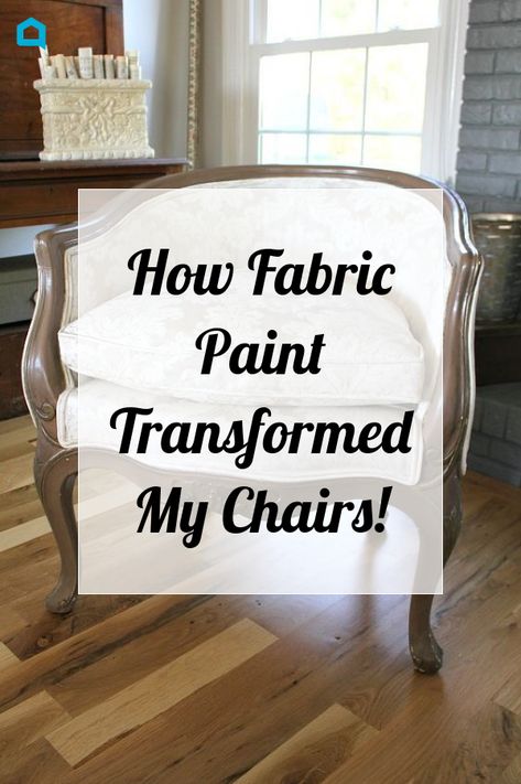 Chalk Paint Fabric Chair, Fabric Paint Chair, Painting Upholstered Chairs, Painted Fabric Chairs Ideas, Painted Upholstered Chairs, Paint Fabric Chair, Painting Wood Chairs, Spray Paint Upholstery, Painted Fabric Chair