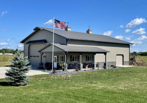 This 44' x 64' x 16' pole barn in Peru is a custom build with plenty of features and storage! Features include: Metal Shop Houses, Lester Buildings, Pole Barn Designs, Metal Shop Building, Metal Building Designs, Metal Barn Homes, Post Frame Building, Metal Building Home, Pole Buildings