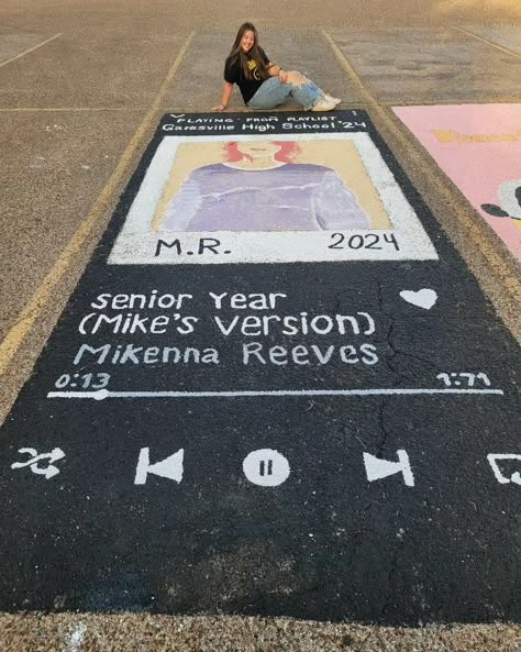 Aesthetic Painted Parking Spots, Kpop Parking Spot Painting, Senior Parking Spaces Monopoly, Senior Year Taylor Swift, Senior Tile Painting Ideas, Senior Parking Spaces Album Cover, Spotify Senior Parking Spot, Taylor Swift Themed Painting Ideas, Taylor Swift Painted Parking Spot