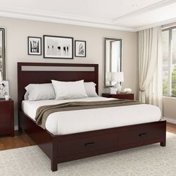 Anniston Transitional Style Solid Mahogany Wood Storage Platform Bed Dark Wood Bedroom Furniture, Dark Wood Bedroom, Beautiful Bed Designs, Brown Furniture Bedroom, Simple Bed Designs, Wood Bed Design, Storage Platform Bed, Wooden Bed Design, Bed Platform