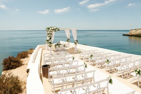 Small Wedding Portugal, Lagos Portugal Wedding, Algarve Wedding Venues, Rooftop Beach Wedding, Portugal Beach Wedding, Portugal Wedding Ideas, Wedding In Portugal, Italian Beach Wedding, International Elopement