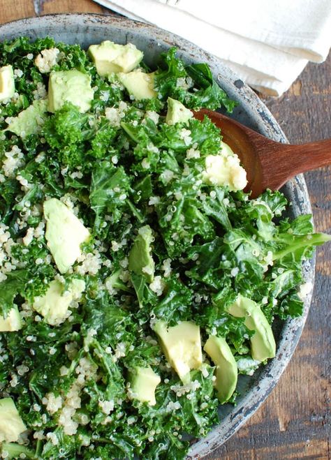 www.acedarspoon.com avocado-kale-quinoa-salad ?print=24150 Greek Orzo Pasta Salad, Easy Kale Salad, Greek Orzo Pasta, Salad Dressing Recipes Vinaigrette, Quinoa Avocado Salad, Kale Avocado Salad, Greek Orzo, Salad Mixes, Massaged Kale Salad