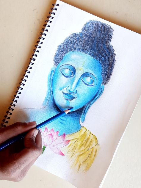 goutam buddha drawing with color pencil Drawing With Color Pencil, Pencil Color Drawing, Drawing With Color, Buddha Drawing, Pencil Creative, Color Drawing, Colour Pencil, Buddha Painting, Drawings Simple