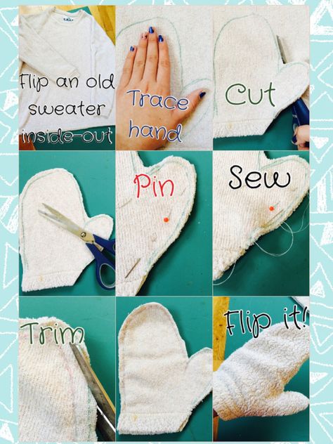 Here's how to make mittens from an old sweater, perfect to wear for the winter Diy Sweater Mittens, Make Mittens From Old Sweaters, Repurposed Wardrobe, Mittens From Old Sweaters, Fleece Sewing Projects, Diy Mittens, Fleece Crafts, Mitten Pattern, Fleece Projects