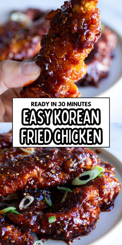 Experience the crunch and flavor of Korean fried chicken made in the air fryer. Crispy, juicy, and coated in a spicy-sweet sauce, it's a must-try! Korean Chicken Sauce Recipe, Easy Korean Fried Chicken, Fried Chicken Air Fryer, Peach Cobbler Cheesecake Recipe, Korean Fried Chicken Wings, Chicken Air Fryer, Korean Fried Chicken Recipe, Fast Healthy Dinner, Air Fryer Recipes Snacks