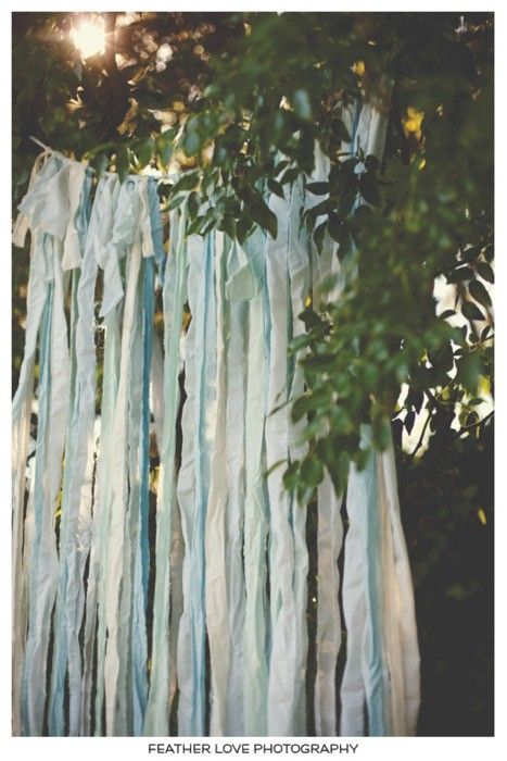 sheets cut in strips tied to rope ...use as backdrop or garland Pretty Backyard, Fabric Streamers, Ribbon Backdrop, Streamer Backdrop, Elegant Bridesmaid Dresses, Wedding Ribbon, Backyard Wedding, Wedding Backdrop, Photography Blog