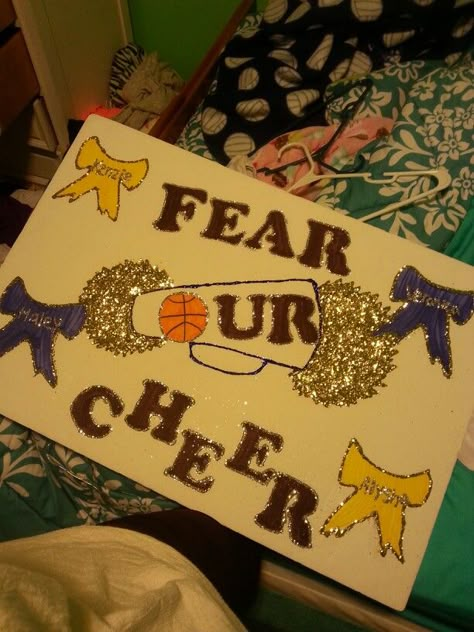 Fear Our Cheer #Cheer #poster #ideas School Cheer Poster Ideas, Cheer Poster Ideas For Competition, Drill Team Poster Ideas, Diy Cheer Posters Signs, Cheer Signs For Competition Ideas, Poster Ideas For Cheerleaders, Freshmen Posters Pep Rally, Cheering Poster Ideas, Banner Ideas For Cheering