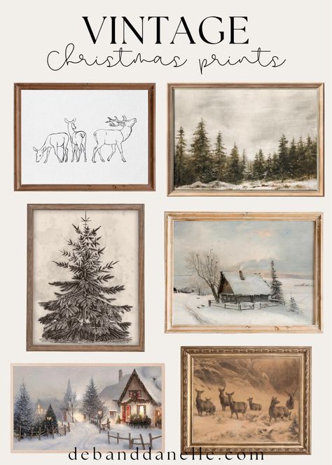 Free Christmas Printables Vintage, Winter Printables Free, Simple Winter Decor, Vintage White Christmas, Seasonal Printables, Winter Printables, Gallery Wall Printables, Vintage Framed Art, Winter Village