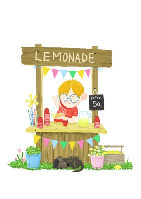 Kids Lemonade Stands, Kids Lemonade, Stone Paintings, 동화 삽화, Perspective Drawing Lessons, Autumn Illustration, Lemonade Stand, Kids Lighting, Body Reference