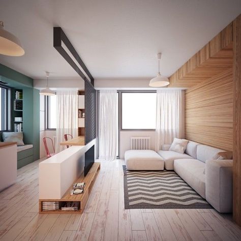 Ultra Tiny Home Design: 4 Interiors Under 40 Square Meters Small Apartment Decorating Living Room, Skopje Macedonia, Sofa Santai, Small Apartment Living Room, Apartment Plans, 아파트 인테리어, Small Apartment Living, Tiny Apartment, Living Room Decor Apartment